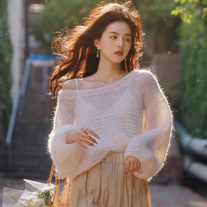 秋服 レディース ファッション オシャレ カワイイ シンプル 大人カワイイ 大きいサイズ ライト フレンチ プルオーバー モヘア 通勤ウェア セーター スリム ブラウス