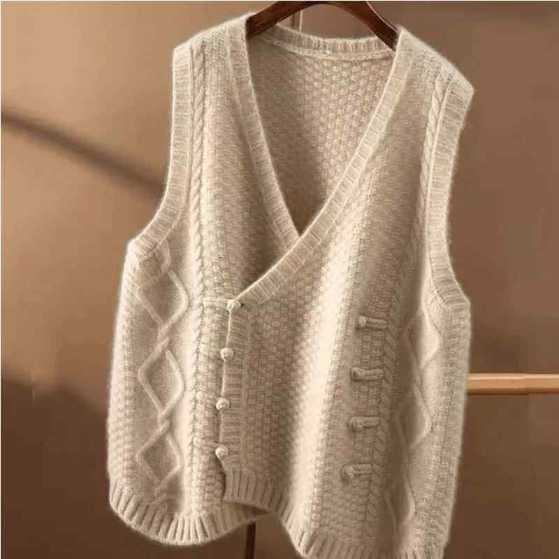 秋服 レディース ファッション オシャレ カワイイ シンプル 大人カワイイ 大きいサイズ ニット ベスト ダブルブレスト カーディガン セーター