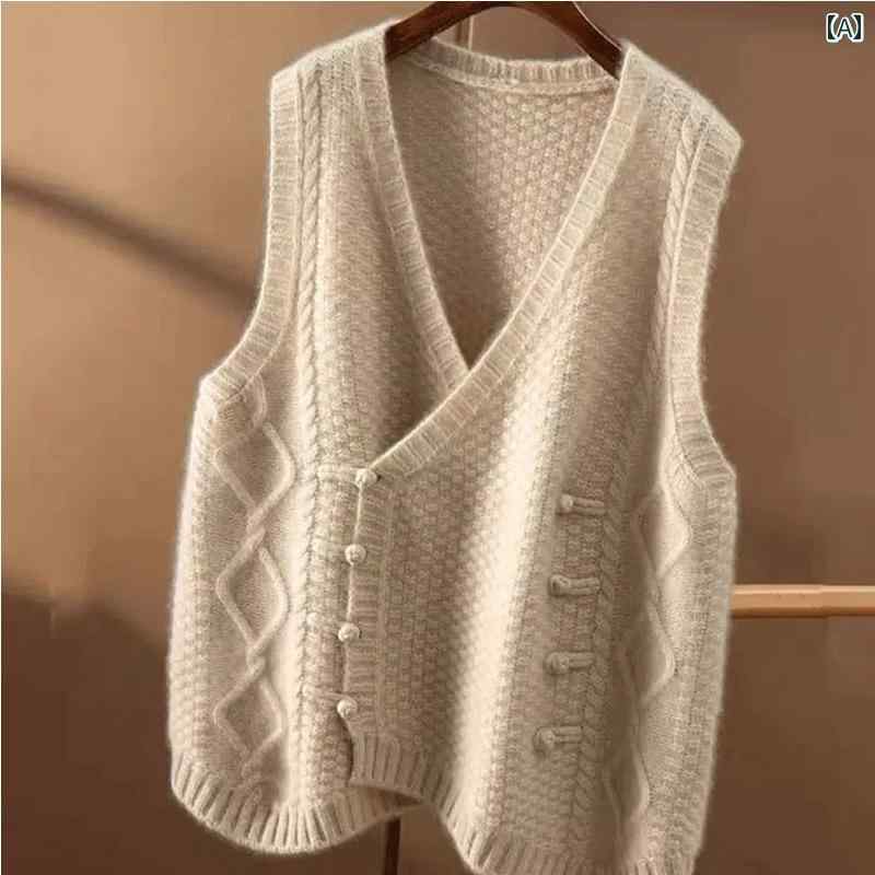 秋服 レディース ファッション オシャレ カワイイ シンプル 大人カワイイ 大きいサイズ ニット ベスト ダブルブレスト カーディガン セーター