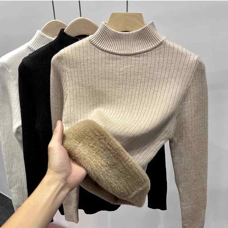 秋服 レディース ファッション オシャレ カワイイ シンプル 大人カワイイ 大きいサイズ ワンピース ベルベット ハーフ タートルネック セーター ニット レイヤリング シャツ 暖かい インナー トップス