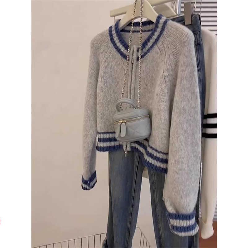 秋服 レディース ファッション オシャレ カワイイ シンプル 大人カワイイ 大きいサイズ フレンチ グレー 長袖 ニットカーディガン ベルベット セーター ハイエンド コート トップス