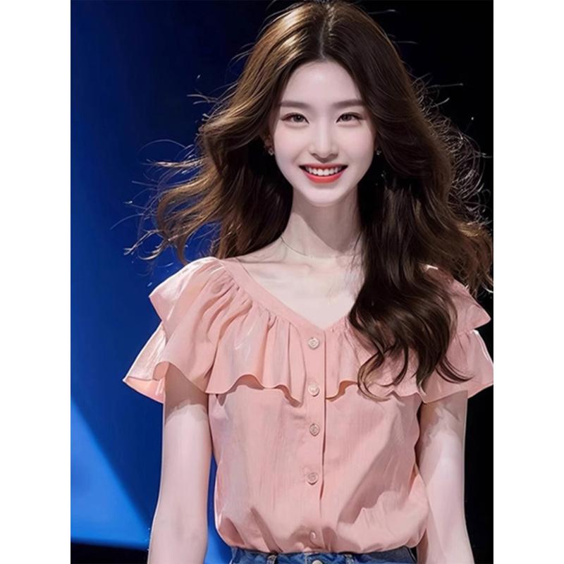 秋服 レディース ファッション オシャレ カワイイ シンプル 大人カワイイ 大きいサイズ シャツ フレンチ ピンク 半袖 トップス