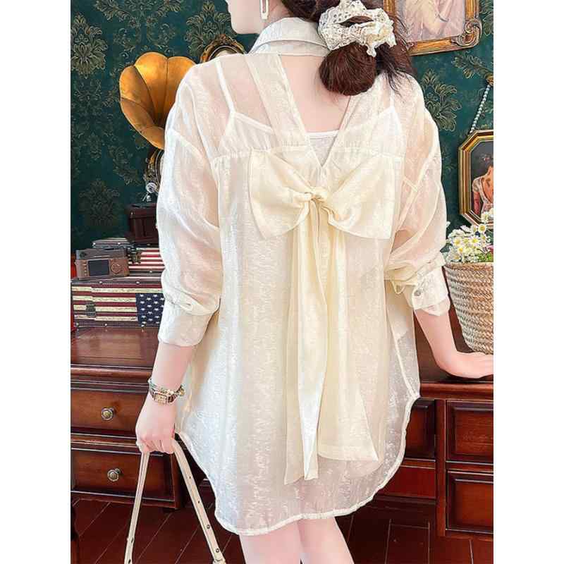 秋服 レディース ファッション オシャレ カワイイ シンプル 大人カワイイ 大きいサイズ リボン プリント 日焼け防止 長袖 シャツ ハイウエスト パンツ ツーピース スーツ