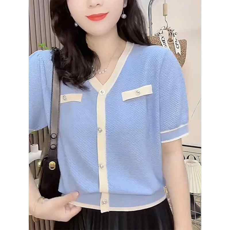 秋服 レディース ファッション オシャレ カワイイ シンプル 大人カワイイ 大きいサイズ Vネック セーター 半袖 T シャツ トップス