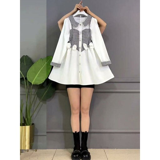 秋服 レディース ファッション オシャレ カワイイ シンプル 大人カワイイ 大きいサイズ サスペンダー 装飾 ステッチ 韓国スタイル シャツ スカート 秋服 レディース ファッション オシャレ カワイイ シンプル 大人カワイイ 大きいサイズ サスペンダー 装飾 ステッチ 韓国スタイル シャツ スカート