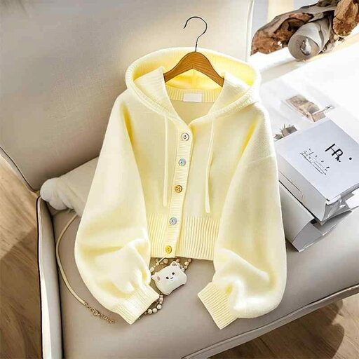 秋服 レディース ファッション オシャレ カワイイ シンプル 大人カワイイ 大きいサイズ クリーミー イエロー フード付き ニットカーディガン 韓国スタイル シック トップス 秋服 レディース ファッション オシャレ カワイイ シンプル 大人カワイイ 大きいサイズ クリーミー イエロー フード付き ニットカーディガン 韓国スタイル シック トップス