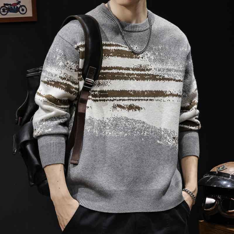 秋冬 コーデ メンズ 服 シンプル ファッション オシャレ 大人 かっこいい 大きいサイズ ストリート 紳士服 セーター 厚手 防寒着 ラウンドネック 厚地