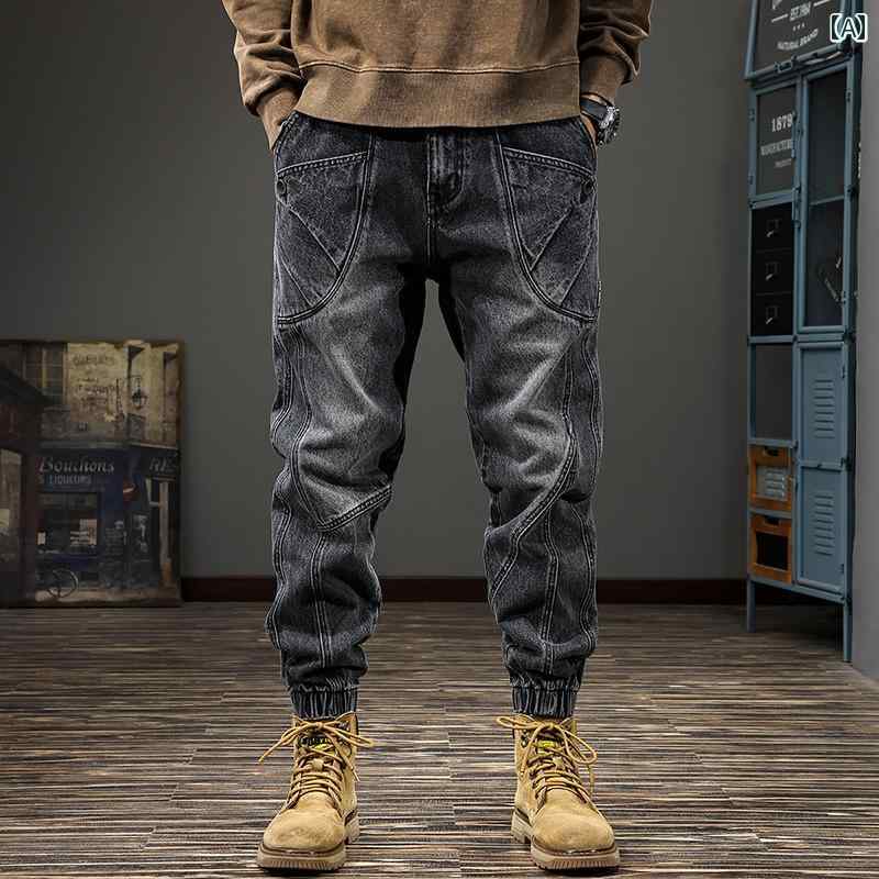 秋冬 コーデ メンズ 服 シンプル ファッション オシャレ 大人 かっこいい 大きいサイズ ストリート 紳士服 アメリカン ストリート ジーンズ ウォッシュ レトロ カジュアル パンツ
