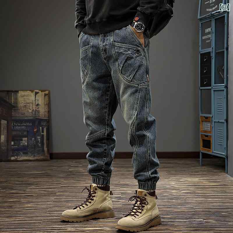秋冬 コーデ メンズ 服 シンプル ファッション オシャレ 大人 かっこいい 大きいサイズ ストリート 紳士服 アメリカン ストリート ジーンズ ウォッシュ レトロ カジュアル パンツ
