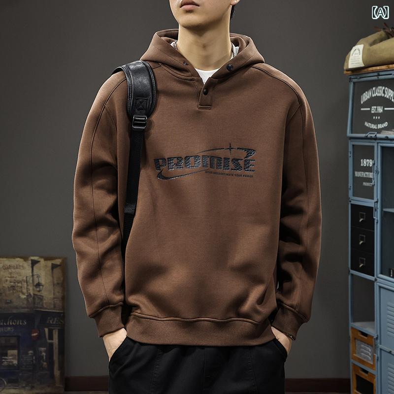 秋冬 コーデ メンズ 服 シンプル ファッション オシャレ 大人 かっこいい 大きいサイズ ストリート 紳士服 プリント フード付き セーター ゆったり ヘビー アメカジ ジャケット
