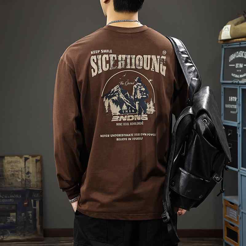 秋冬 コーデ メンズ 服 シンプル ファッション オシャレ 大人 かっこいい 大きいサイズ ストリート 紳士服 アメリカン アウトドア プリントスウェット シャツ 厚手 綿 ラウンドネック カジュアル