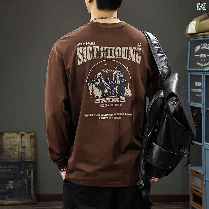 秋冬 コーデ メンズ 服 シンプル ファッション オシャレ 大人 かっこいい 大きいサイズ ストリート 紳士服 アメリカン アウトドア プリントスウェット シャツ 厚手 綿 ラウンドネック カジュアル