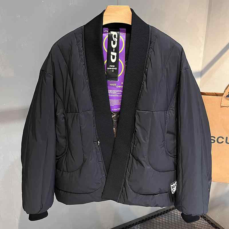 秋冬 コーデ メンズ 服 シンプル ファッション オシャレ 大人 かっこいい 大きいサイズ ストリート 紳士服 ハイエンド カーディガン ダウン ジャケット Vネック 黒 暖かい カジュアル 服