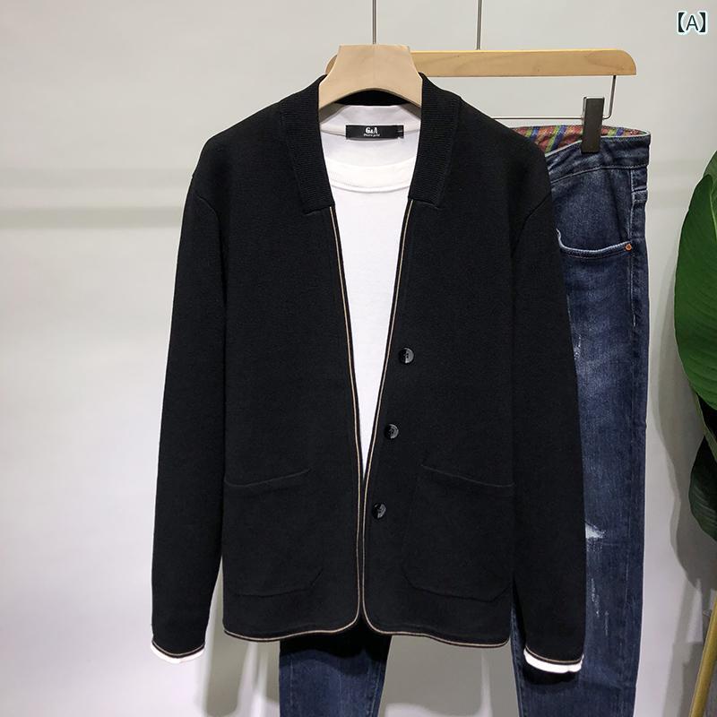 秋冬 コーデ メンズ 服 シンプル ファッション オシャレ 大人 かっこいい 大きいサイズ ストリート 紳士服 ニット カーディガン ジャケット 韓国スタイル スリム カジュアル アウター セーター