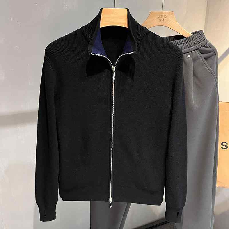 秋冬 コーデ メンズ 服 シンプル ファッション オシャレ 大人 かっこいい 大きいサイズ ストリート 紳士服 ニット カーディガン スタンドカラー セーター スリム 長袖 ビジネス カジュアル ストレッチ ジッパー ジャケット