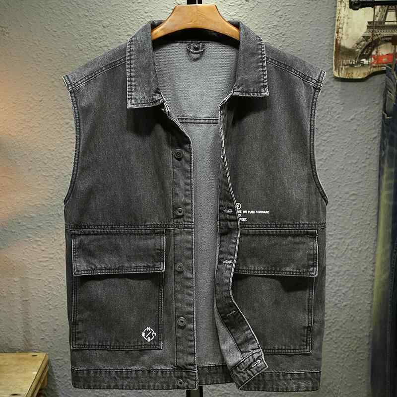 秋冬 コーデ メンズ 服 シンプル ファッション オシャレ 大人 かっこいい 大きいサイズ ストリート 紳士服 ワークウェア デニム ベスト ゆったり ストリート カジュアル バイク(4)