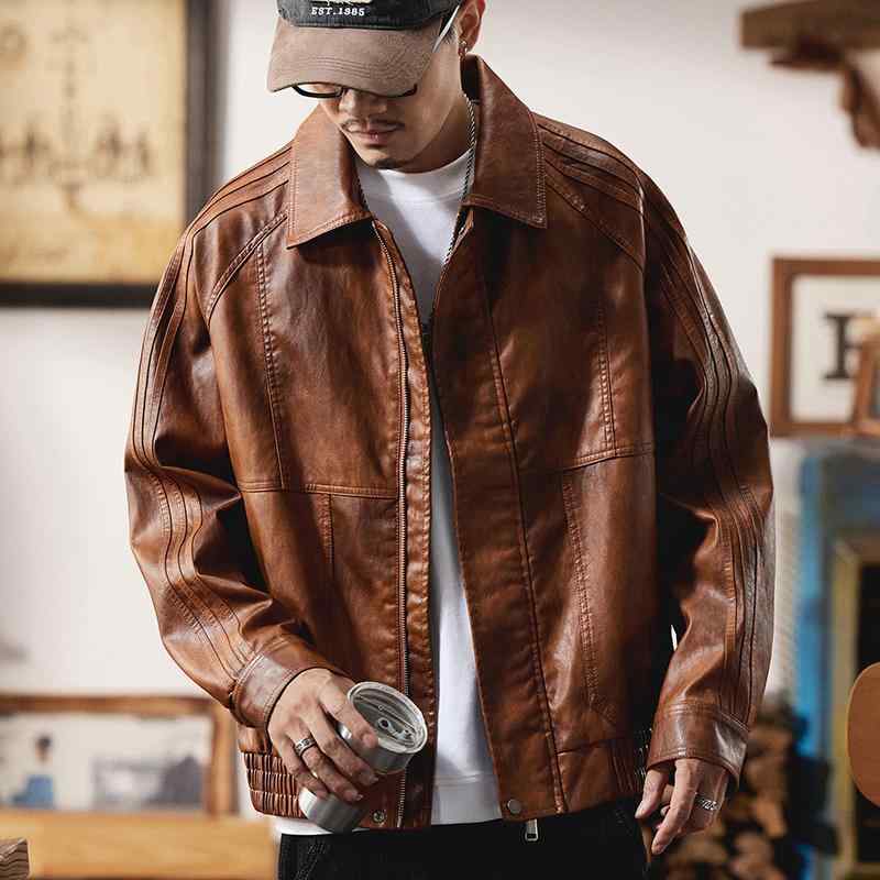 秋冬 コーデ メンズ 服 シンプル ファッション オシャレ 大人 かっこいい 大きいサイズ ストリート 紳士服 デトロイト エコ レザー ジャケット アメリカン レトロ ライダース ジャケット