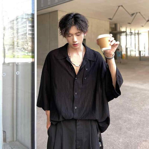 秋冬 コーデ メンズ 服 シンプル ファッション オシャレ 大人 かっこいい 大きいサイズ ストリート 紳士服 バット スリーブ シャツ 半袖 薄手 ブラック ハイエンド 七分袖 秋冬 コーデ メンズ 服 シンプル ファッション オシャレ 大人 かっこいい 大きいサイズ ストリート 紳士服 バット スリーブ シャツ 半袖 薄手 ブラック ハイエンド 七分袖