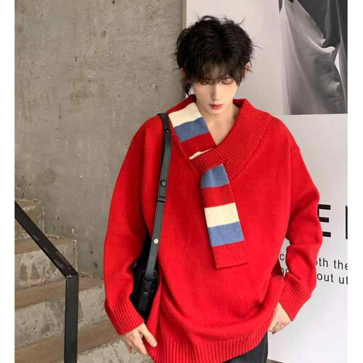 秋冬 コーデ メンズ 服 シンプル ファッション オシャレ 大人 かっこいい 大きいサイズ ストリート 紳士服 セーター 厚手 スカーフ Vネック レッド トップス 秋冬 コーデ メンズ 服 シンプル ファッション オシャレ 大人 かっこいい 大きいサイズ ストリート 紳士服 セーター 厚手 スカーフ Vネック レッド トップス