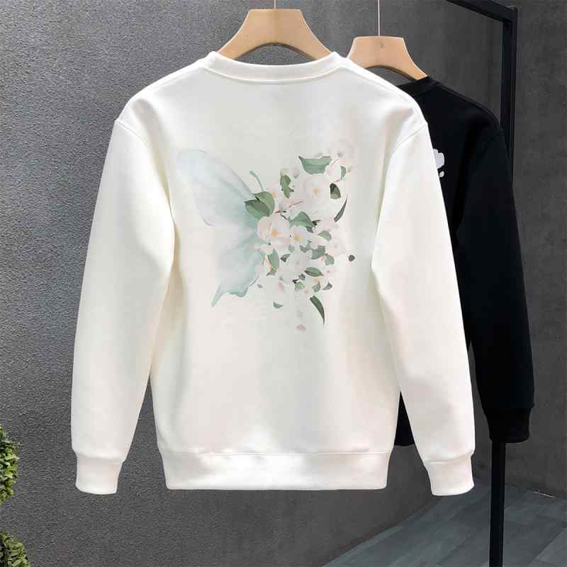 秋冬 コーデ メンズ 服 シンプル ファッション オシャレ 大人 かっこいい 大きいサイズ ストリート 紳士服 蝶 プリント ベルベット スウェット シャツ トップス 厚手 レイヤリング シャツ