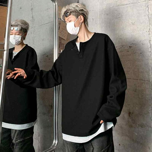 秋冬 コーデ メンズ 服 シンプル ファッション オシャレ 大人 かっこいい 大きいサイズ ストリート 紳士服 フェイク ツーピース スウェット シャツ プルオーバー オーバー サイズ ヘンリー カラー 長袖 T シャツ 秋冬 コーデ メンズ 服 シンプル ファッション オシャレ 大人 かっこいい 大きいサイズ ストリート 紳士服 フェイク ツーピース スウェット シャツ プルオーバー オーバー サイズ ヘンリー カラー 長袖 T シャツ