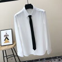 秋冬 コーデ メンズ 服 シンプル ファッション オシャレ 大人 かっこいい 大きいサイズ ストリート 紳士服 白 シャツ 長袖 スリム カジュアル シャツ 韓国スタイル ブラック シフォン ネクタイ