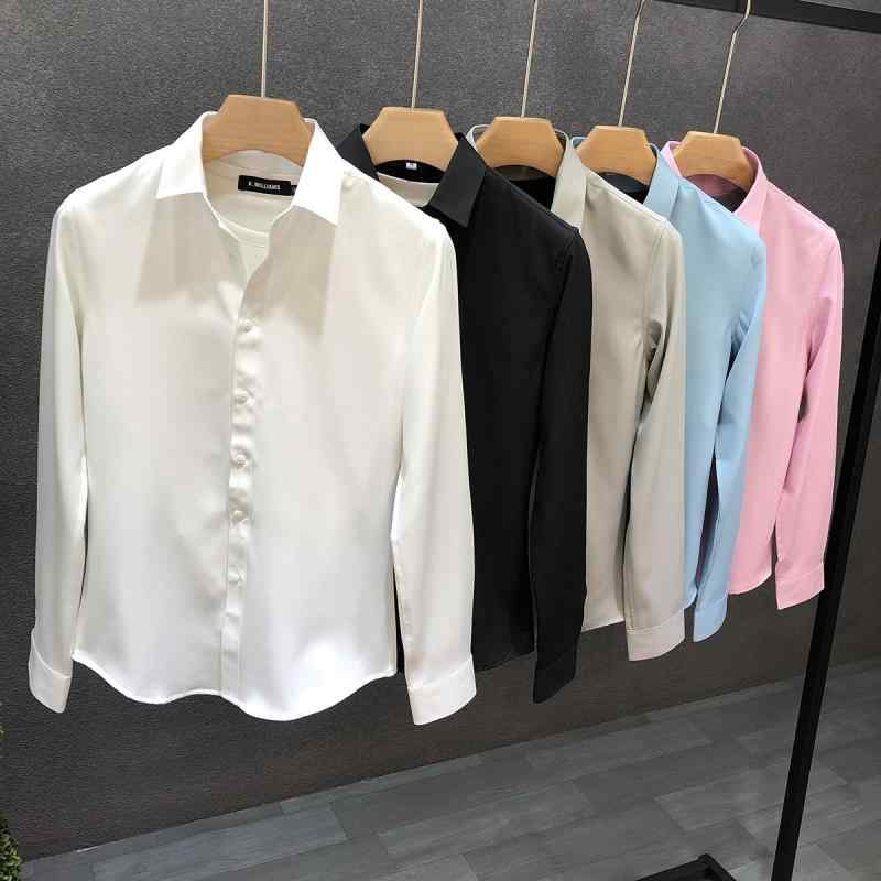 秋冬 コーデ メンズ 服 シンプル ファッション オシャレ 大人 かっこいい 大きいサイズ ストリート 紳士服 シンプル ソリッドカラー シャツ 長袖 韓国スタイル スリム 白 トップス