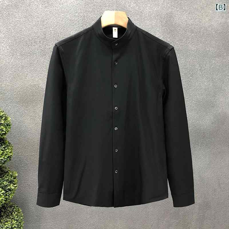 秋冬 コーデ メンズ 服 シンプル ファッション オシャレ 大人 かっこいい 大きいサイズ ストリート 紳士服 長袖 スーツ スタンドカラー 白 シャツ ミッド マウンテン カラー