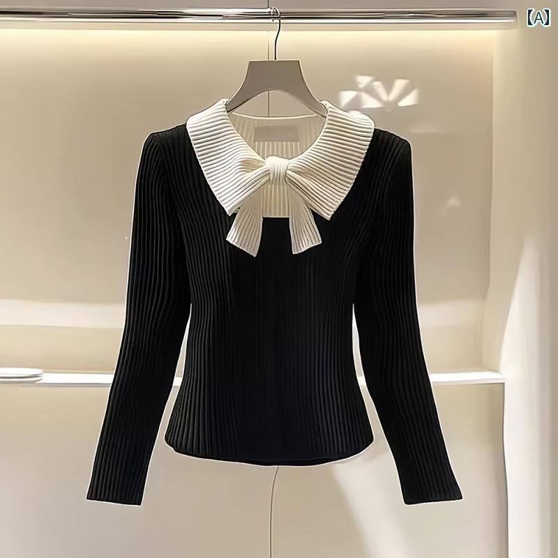 黒 リボン ニット セーター ミュウ 裏地 秋 トップ