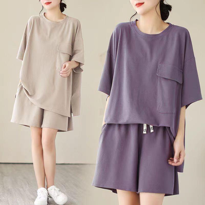 秋服 コーデ レディース ファッション オシャレ カワイイ シンプル 大人カワイイ 大きいサイズ カジュアル スポーツ スーツ フレッシュ 半袖 パンツ 2点 セット