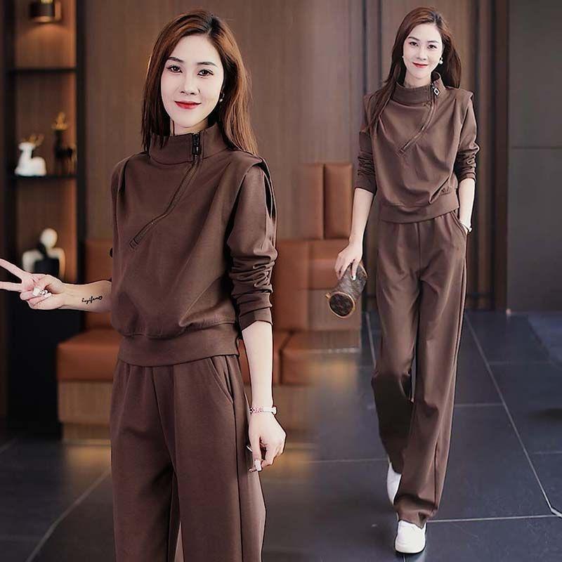 秋服 コーデ レディース ファッション オシャレ カワイイ シンプル 大人カワイイ 大きいサイズ カジュアル スポーツ スーツ 顔 ハイエンド トレーナー ワイド パンツ 2点 セット