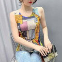 秋服 コーデ レディース ファッション オシャレ カワイイ シンプル 大人カワイイ 大きいサイズ プリント キャミソール スリム フィット ノースリーブ T シャツ スタイリッシュ インナー トップス レイヤリング