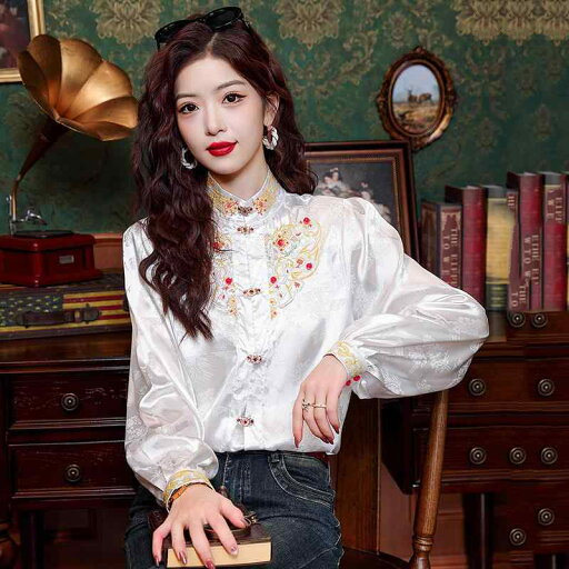 秋冬 コーデ レディース ファッション オシャレ 服 カワイイ シンプル 大人カワイイ 大きいサイズ アウター ハイエンド チャイナ シャツ 長袖 スタンドカラー トップス シフォン シャツ 秋冬 コーデ レディース ファッション オシャレ 服 カワイイ シンプル 大人カワイイ 大きいサイズ アウター ハイエンド チャイナ シャツ 長袖 スタンドカラー トップス シフォン シャツ