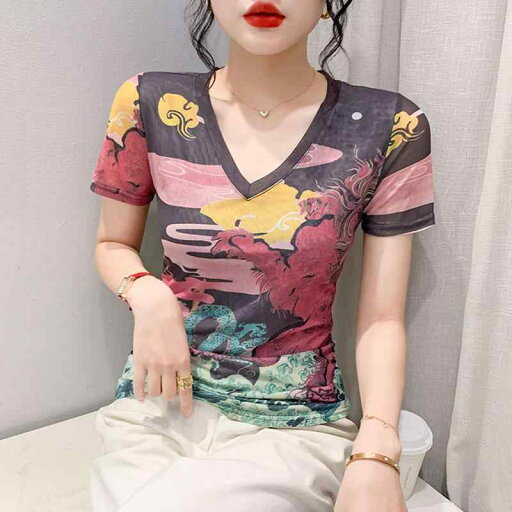 秋冬 コーデ レディース ファッション オシャレ 服 カワイイ シンプル 大人カワイイ 大きいサイズ プリント Vネック メッシュ T シャツ 半袖 スリムフィット インナー 秋冬 コーデ レディース ファッション オシャレ 服 カワイイ シンプル 大人カワイイ 大きいサイズ プリント Vネック メッシュ T シャツ 半袖 スリムフィット インナー