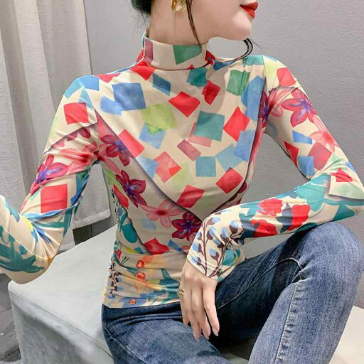 秋冬 コーデ レディース ファッション オシャレ 服 カワイイ シンプル 大人カワイイ 大きいサイズ ハイネック メッシュ レイヤリング シャツ ヨーロピアン スリム シック プリント 長袖 T カラフル トップス 秋冬 コーデ レディース ファッション オシャレ 服 カワイイ シンプル 大人カワイイ 大きいサイズ ハイネック メッシュ レイヤリング シャツ ヨーロピアン スリム シック プリント 長袖 T カラフル トップス