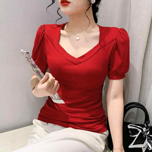 秋冬 コーデ レディース ファッション オシャレ 服 カワイイ シンプル 大人カワイイ 大きいサイズ フレンチ 半袖 T シャツ スリムフィット Vネック パフスリーブ スリム レイヤリング トップス 秋冬 コーデ レディース ファッション オシャレ 服 カワイイ シンプル 大人カワイイ 大きいサイズ フレンチ 半袖 T シャツ スリムフィット Vネック パフスリーブ スリム レイヤリング トップス