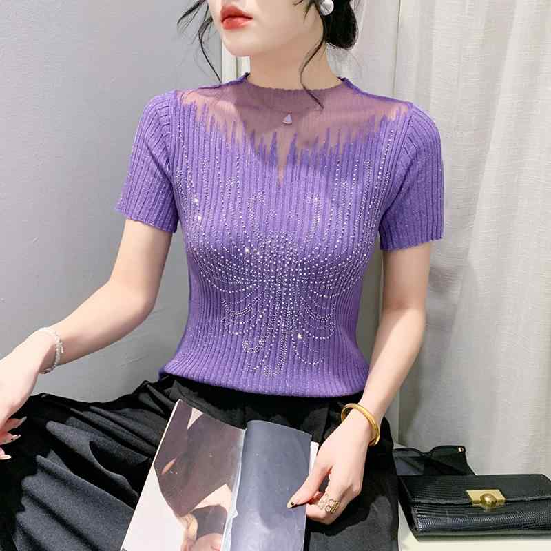 秋冬 コーデ レディース ファッション オシャレ 服 カワイイ シンプル 大人カワイイ 大きいサイズ メッシュ 半袖 ニット T シャツ