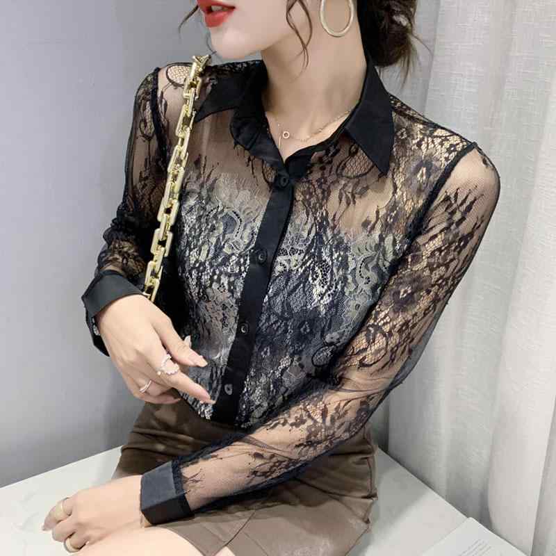 秋冬 コーデ レディース ファッション オシャレ 服 カワイイ シンプル 大人カワイイ 大きいサイズ 黒 レース シャツ ヨーロピアン 薄手 長袖 フレンチ シースルー メッシュ