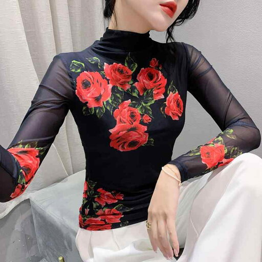 秋冬 コーデ レディース ファッション オシャレ 服 カワイイ シンプル 大人カワイイ 大きいサイズ メッシュ 花柄 長袖 T シャツ スリムフィット ハイネック トップス 秋冬 コーデ レディース ファッション オシャレ 服 カワイイ シンプル 大人カワイイ 大きいサイズ メッシュ 花柄 長袖 T シャツ スリムフィット ハイネック トップス