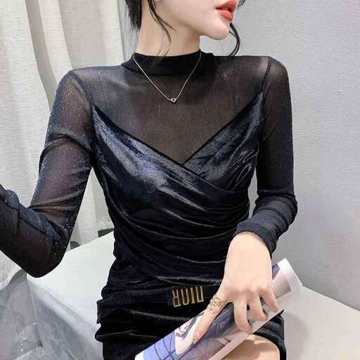 秋冬 コーデ レディース ファッション オシャレ 服 カワイイ シンプル 大人カワイイ 大きいサイズ ゴールド ベルベット 長袖 トップス スリム フィットメッシュ ステッチ フェイク ツーピース スリミング ブラック レイヤリング シャツ 秋冬 コーデ レディース ファッション オシャレ 服 カワイイ シンプル 大人カワイイ 大きいサイズ ゴールド ベルベット 長袖 トップス スリム フィットメッシュ ステッチ フェイク ツーピース スリミング ブラック レイヤリング シャツ