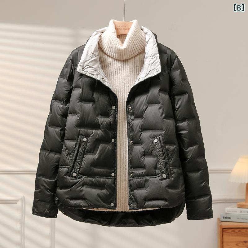 秋冬 コーデ レディース ファッション オシャレ 服 カワイイ シンプル 大人カワイイ 大きいサイズ ダウン ジャケット 韓国スタイル ホワイトダックダウン スタンドカラー