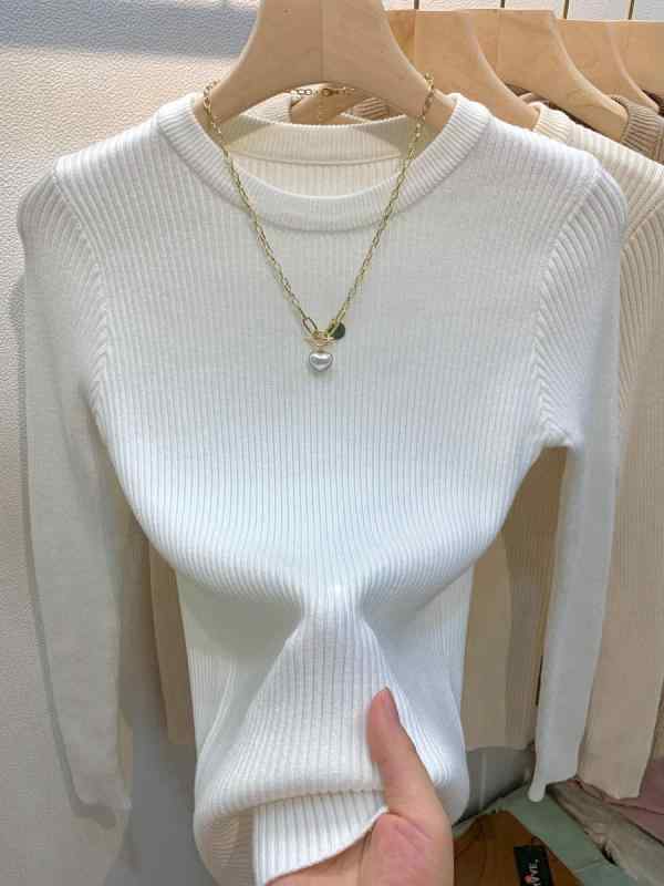 乐天商城 - 秋　冬 コーデ レディース ファッション オシャレ 服 カワイイ 用 シンプル 大人カワイイ 大きいサイズ 長袖 シャツ スリム ラウンドネック プルオーバー セーター 薄手 ニット トップス