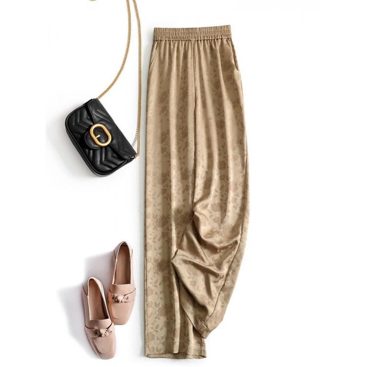 秋冬 コーデ レディース ファッション オシャレ 服 カワイイ シンプル 大人カワイイ 大きいサイズ ハイウエスト ドレープ ストレート パンツ エスニック ダーク ジャカード ワイド レッグ(4.0)