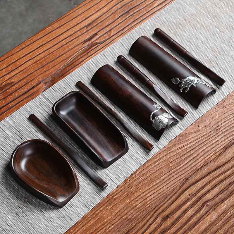 オシャレ カトラリー アジアン雑貨 黒檀 無垢材 茶道六君子セット 茶さじ 茶則 茶道