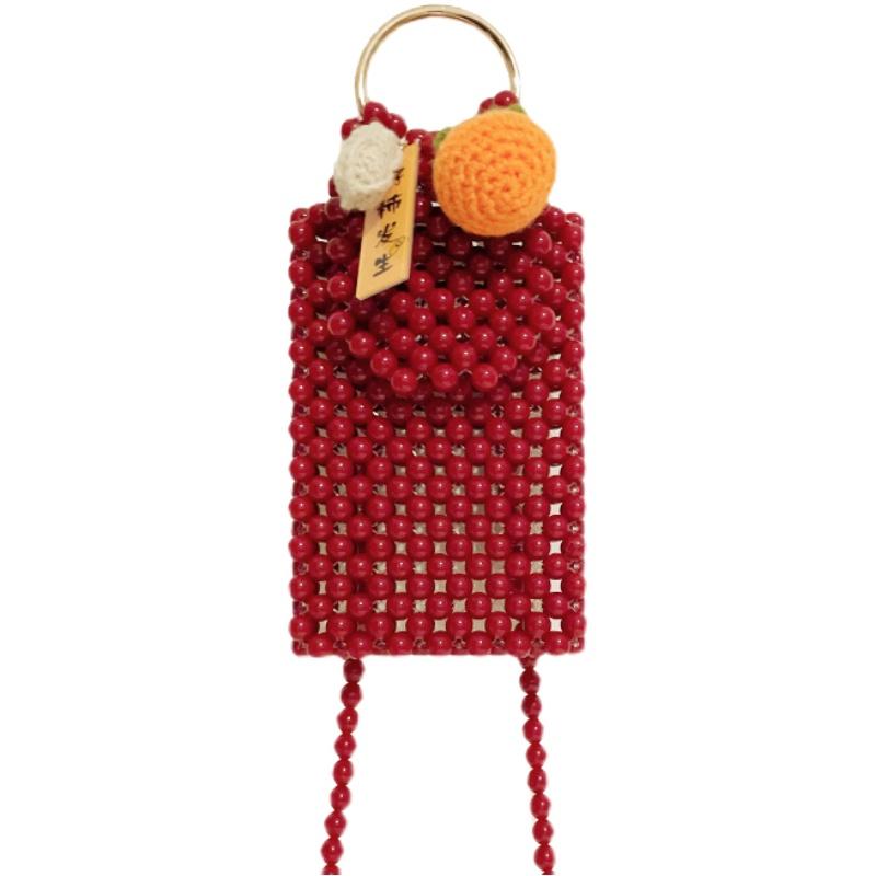 レディース 鞄 カバン バック ファッション オシャレ アイテム 小物 ビーズバッグ 材料パッケージ 赤 クロスボディ スマホバッグ