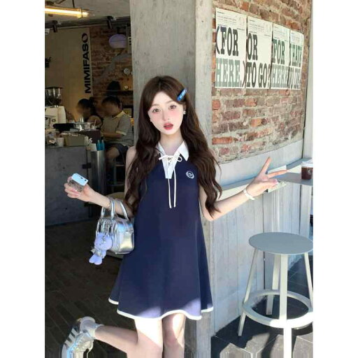 秋冬 コーデ レディース ファッション オシャレ 服 カワイイ シンプル 大人カワイイ 大きいサイズ ガールズ カレッジ ポロ ドレス ブルー ノースリーブ スカート 秋冬 コーデ レディース ファッション オシャレ 服 カワイイ シンプル 大人カワイイ 大きいサイズ ガールズ カレッジ ポロ ドレス ブルー ノースリーブ スカート