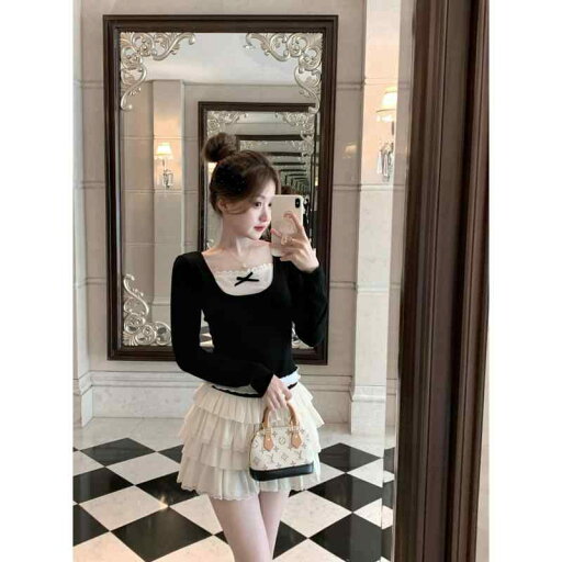 秋冬 コーデ レディース ファッション オシャレ 服 カワイイ シンプル 大人カワイイ 大きいサイズ 黒 スリムフィット フェイク ツーピース ニット セーター レイヤリング シャツ 長袖 トップス 秋冬 コーデ レディース ファッション オシャレ 服 カワイイ シンプル 大人カワイイ 大きいサイズ 黒 スリムフィット フェイク ツーピース ニット セーター レイヤリング シャツ 長袖 トップス