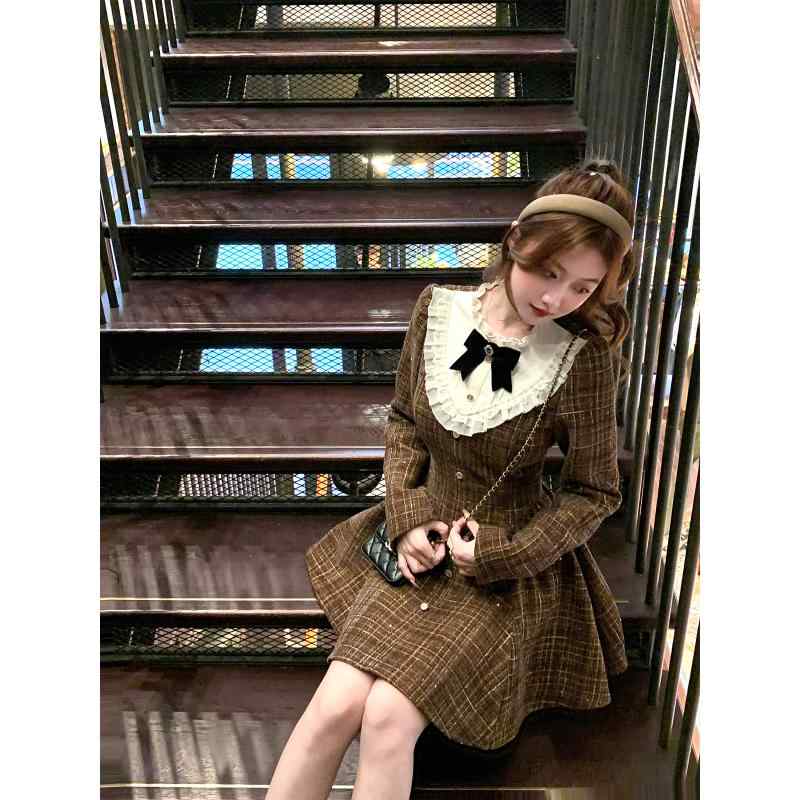 秋冬 コーデ レディース ファッション オシャレ 服 カワイイ シンプル 大人カワイイ 大きいサイズ ヘーゼルナッツ チョコレート ビーン レトロ パレス ウエスト ドレス