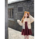 秋冬 コーデ レディース ファッション オシャレ 服 カワイイ シンプル 大人カワイイ 大きいサイズ フード付き ソフト アルパカ ホーンボタン ニット カーディガン ジャケット