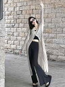 秋冬 コーデ レディース ファッション オシャレ 服 カワイイ シンプル 大人カワイイ 大きいサイズ 黒 Vネック ミドル丈 ニット カーディガン スリムフィット ジャケット ブラウス 日焼け防止 服